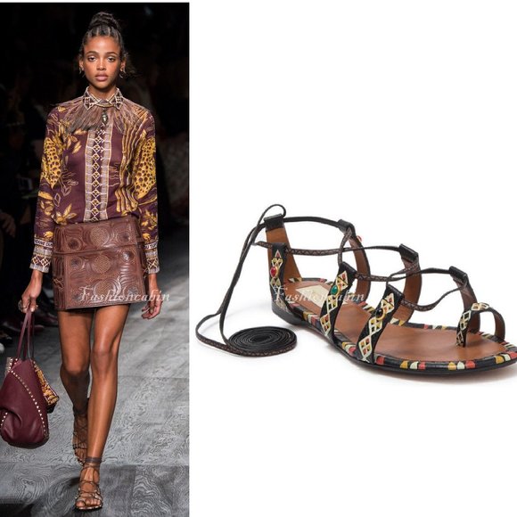 NEW VALENTINO GARAVANI Runway Sandal–Ankle Wrap Embellished Flat Gladiator Style - Picture 1 of 12